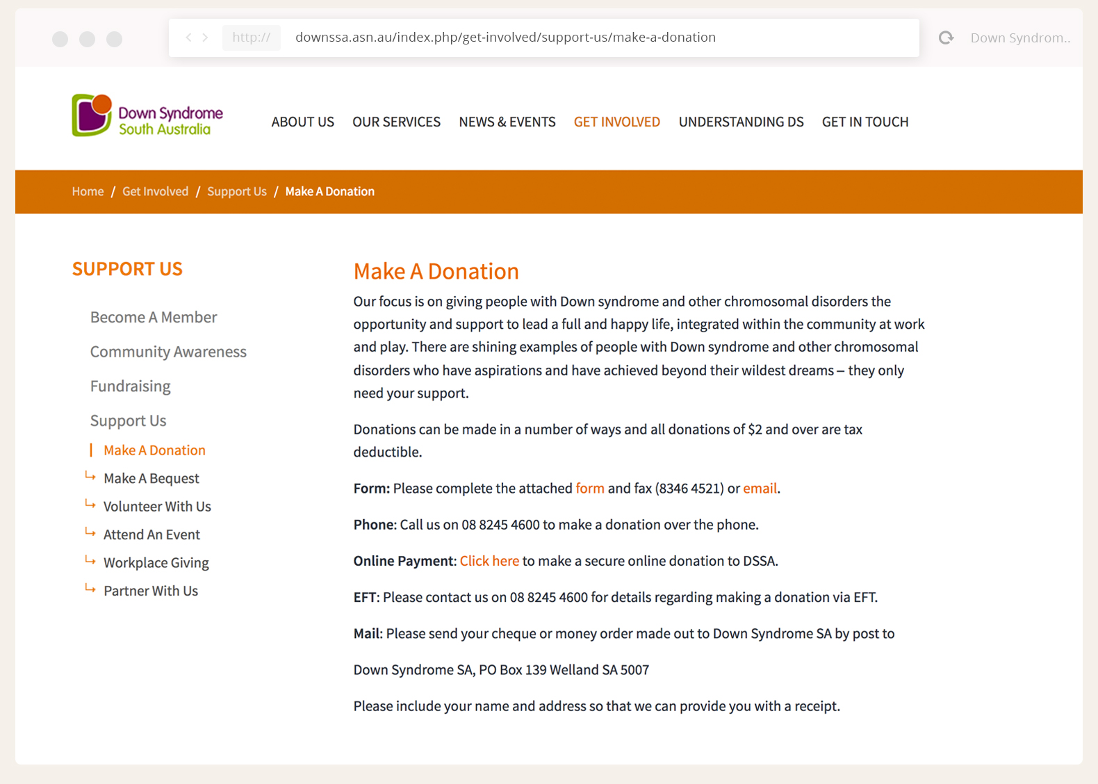 Down Syndrome SA - comtent page 